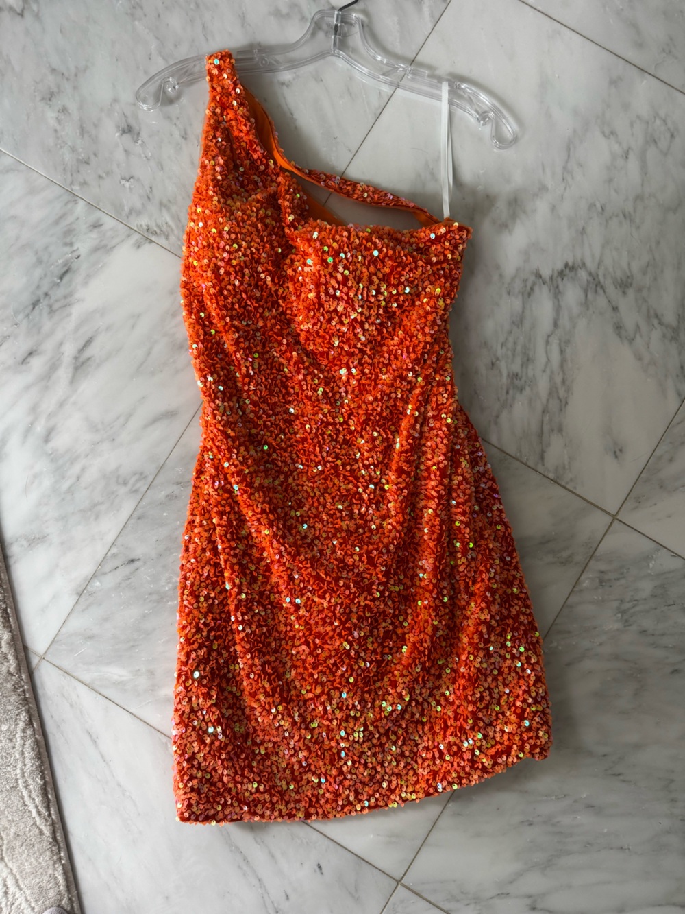 Orange Sequin Strapless Dress